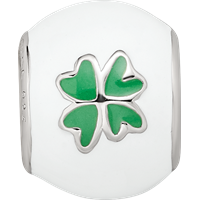 Sterling Silver Reflections Rhodium-plated White & Green Enamel Clover Bead view 3