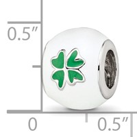Sterling Silver Reflections Rhodium-plated White & Green Enamel Clover Bead view 4