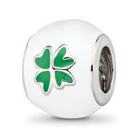 Sterling Silver Reflections Rhodium-plated White & Green Enamel Clover Bead view 1
