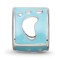 SS Reflections Rh-plated Blue Enamel 3-side Baby Footprint Bead view 4