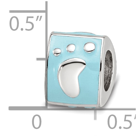 SS Reflections Rh-plated Blue Enamel 3-side Baby Footprint Bead
