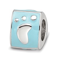 SS Reflections Rh-plated Blue Enamel 3-side Baby Footprint Bead view 1
