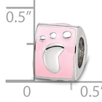 SS Reflections Rh-plated Pink Enamel 3-sided Baby Footprint Bead view 3