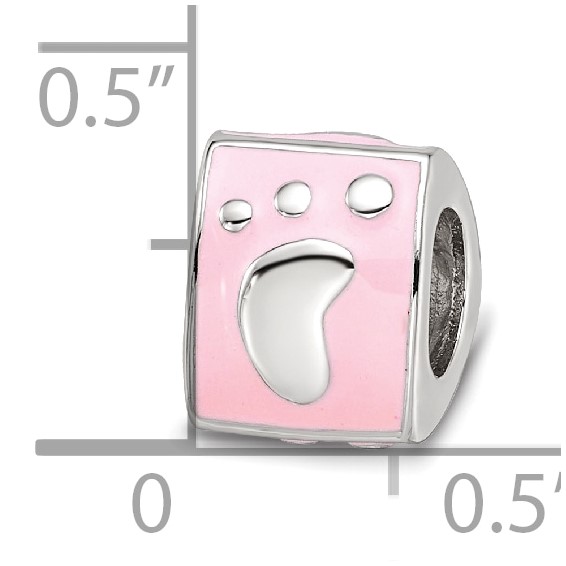 SS Reflections Rh-plated Pink Enamel 3-sided Baby Footprint Bead