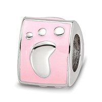 SS Reflections Rh-plated Pink Enamel 3-sided Baby Footprint Bead view 1