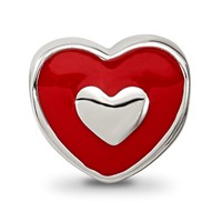 Sterling Silver Reflections Rh-plated Red Enamel Love & Heart Bead view 3