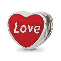 Sterling Silver Reflections Rh-plated Red Enamel Love & Heart Bead view 5