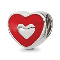 Sterling Silver Reflections Rh-plated Red Enamel Love & Heart Bead view 1