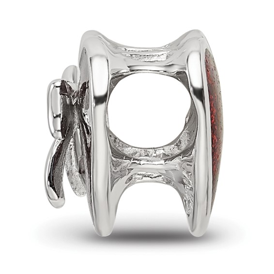 Sterling Silver Reflections Rhodium-plated Red Enameled Heart Bead