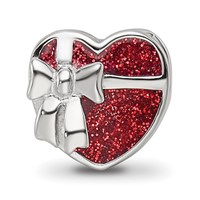 Sterling Silver Reflections Rhodium-plated Red Enameled Heart Bead view 4