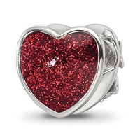 Sterling Silver Reflections Rhodium-plated Red Enameled Heart Bead view 5