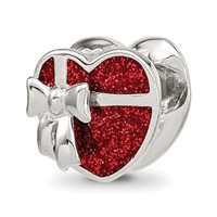Sterling Silver Reflections Rhodium-plated Red Enameled Heart Bead view 1