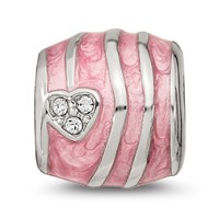 Sterling Silver Reflections Pink Enameled Crystal Hearts Bead view 4