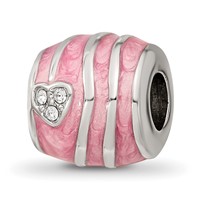 Sterling Silver Reflections Pink Enameled Crystal Hearts Bead view 1