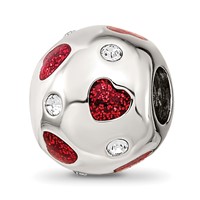 Sterling Silver Reflections Red Enameled Crystal Hearts Bead view 1