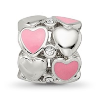 Sterling Silver Reflections Pink Enamel Crystal Hearts Bead view 4