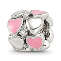 Sterling Silver Reflections Pink Enamel Crystal Hearts Bead view 1