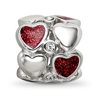 Sterling Silver Reflections Red Enamel Crystal Hearts Bead view 4