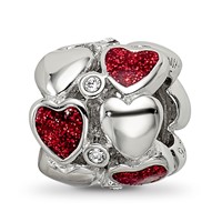 Sterling Silver Reflections Red Enamel Crystal Hearts Bead view 5