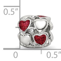Sterling Silver Reflections Red Enamel Crystal Hearts Bead view 3