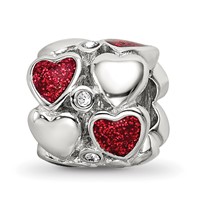 Sterling Silver Reflections Red Enamel Crystal Hearts Bead view 1