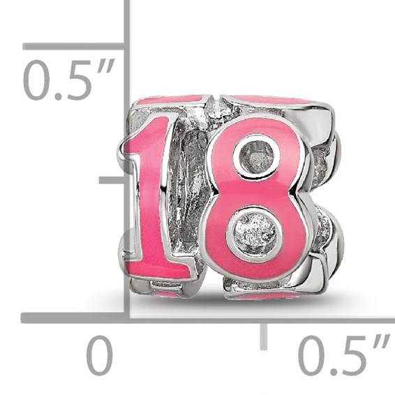 Sterling Silver Reflections Rhodium-plated Pink Enameled 18 Bead