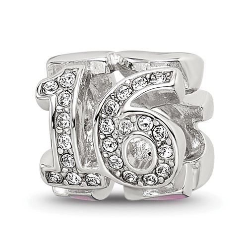 Sterling Silver Reflections Pink Enameled Crystal 16 Bead