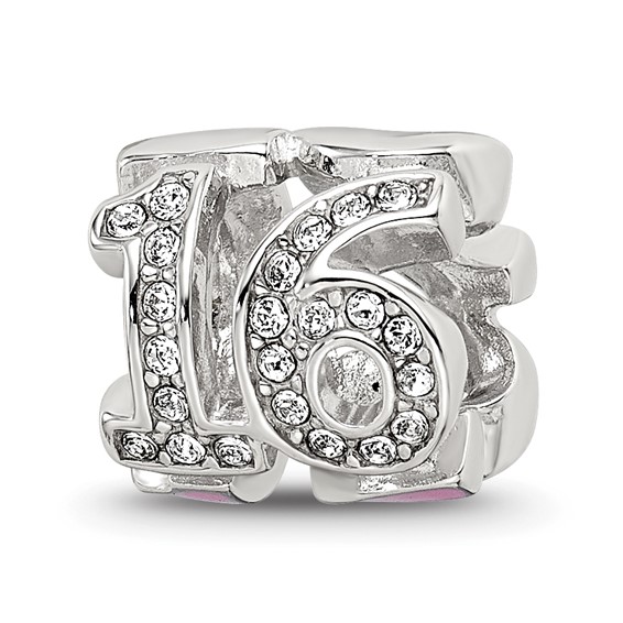 Sterling Silver Reflections Pink Enameled Crystal 16 Bead