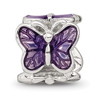 Sterling Silver Reflections Rh-plated Purple Enameled Butterfly Bead view 4