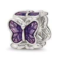 Sterling Silver Reflections Rh-plated Purple Enameled Butterfly Bead view 1