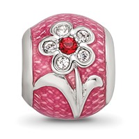 Sterling Silver Reflections Pink Enamel with Crystals Flower Bead view 5
