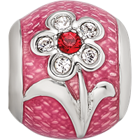 Sterling Silver Reflections Pink Enamel with Crystals Flower Bead view 3