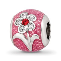 Sterling Silver Reflections Pink Enamel with Crystals Flower Bead view 1