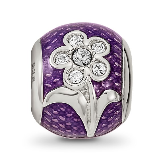 Sterling Silver Reflections Purple Enam with crystals Flower Bead