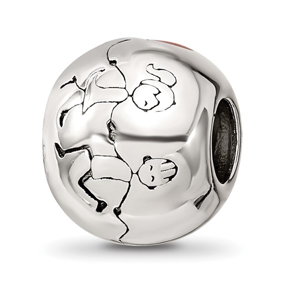 Sterling Silver Reflections Rh-plated Black & Red Enamel I LOVE U Bead