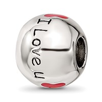 Sterling Silver Reflections Rh-plated Black & Red Enamel I Love U Bead view 1