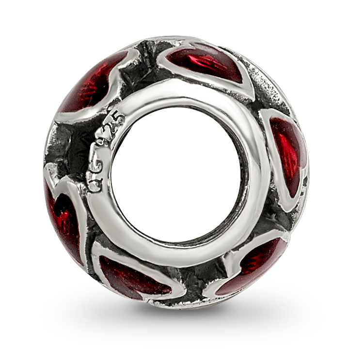 Silver Reflections Red Enamel Filigree Heart Bead QRS3512