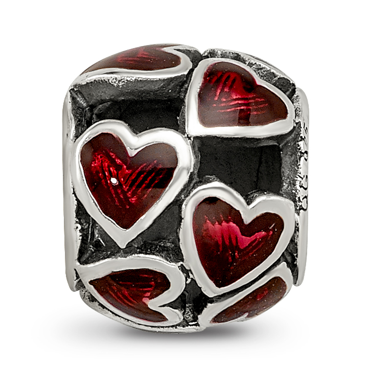 Silver Reflections Red Enamel Filigree Heart Bead QRS3512