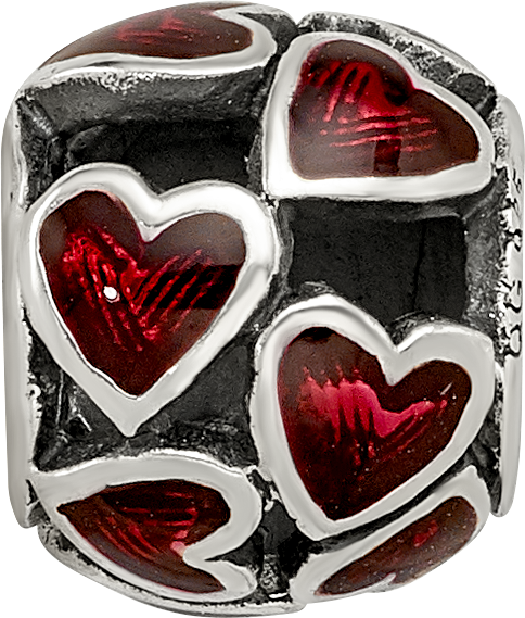 Silver Reflections Red Enamel Filigree Heart Bead QRS3512