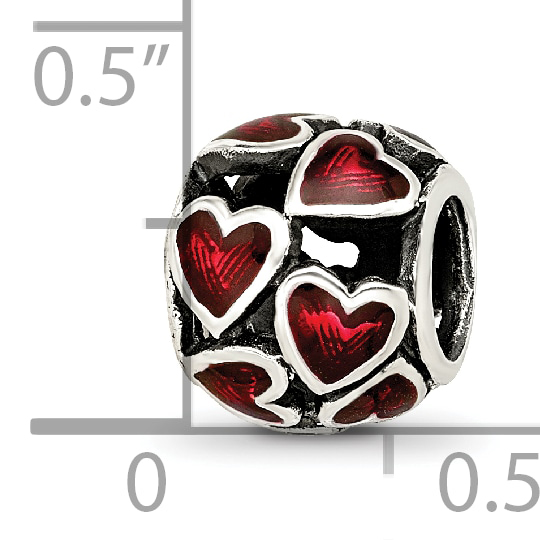 Silver Reflections Red Enamel Filigree Heart Bead QRS3512