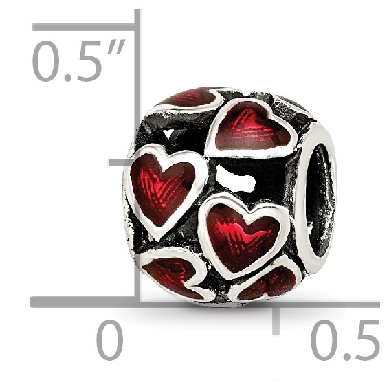 Sterling Silver Reflections Red Enamel Filigree Heart Bead