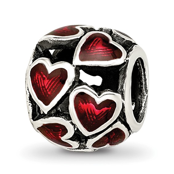 Sterling Silver Reflections Red Enamel Filigree Heart Bead