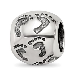Sterling Silver Reflections Dad Mom & Baby Footprints Bead