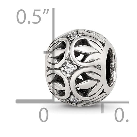 Sterling Silver Reflections CZ Leaf Filigree Bead