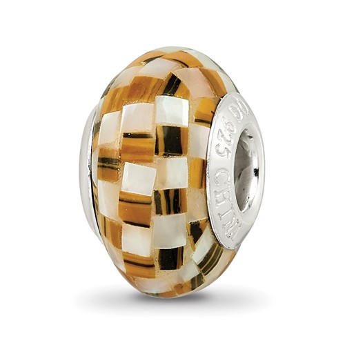 Sterling Silver Reflections Tiger's Eye and White Mop Mosaic Bead