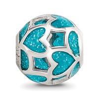 Sterling Silver Reflections Blue Green Heart Enameled Bead view 3