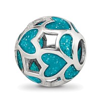 Sterling Silver Reflections Blue Green Heart Enameled Bead view 1