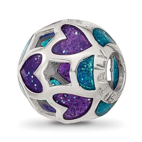 Sterling Silver Reflections Blue/Purple Heart Enameled Bead