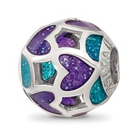 Sterling Silver Reflections Blue Purple Heart Enameled Bead view 1