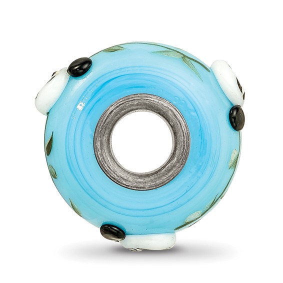 Ster.Silver Reflections Blue Hand Painted Panda Fenton Glass Bead